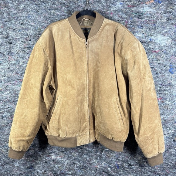 Vintage Reed Sportswear Jacket Mens Large Bomber Brown Suede Leather Lined‎ - Picture 1 of 15